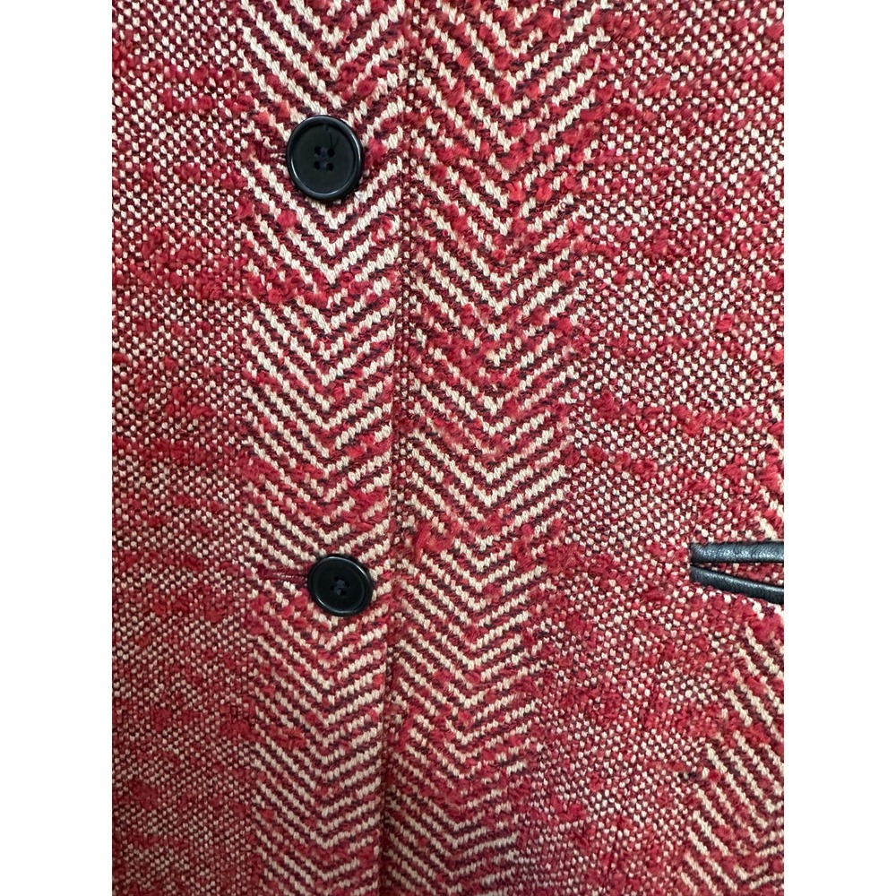 Barneys New York Herringbone Wool Tweed Overcoat Red Tan Italy Size 8 Long Coat - Picture 6 of 16